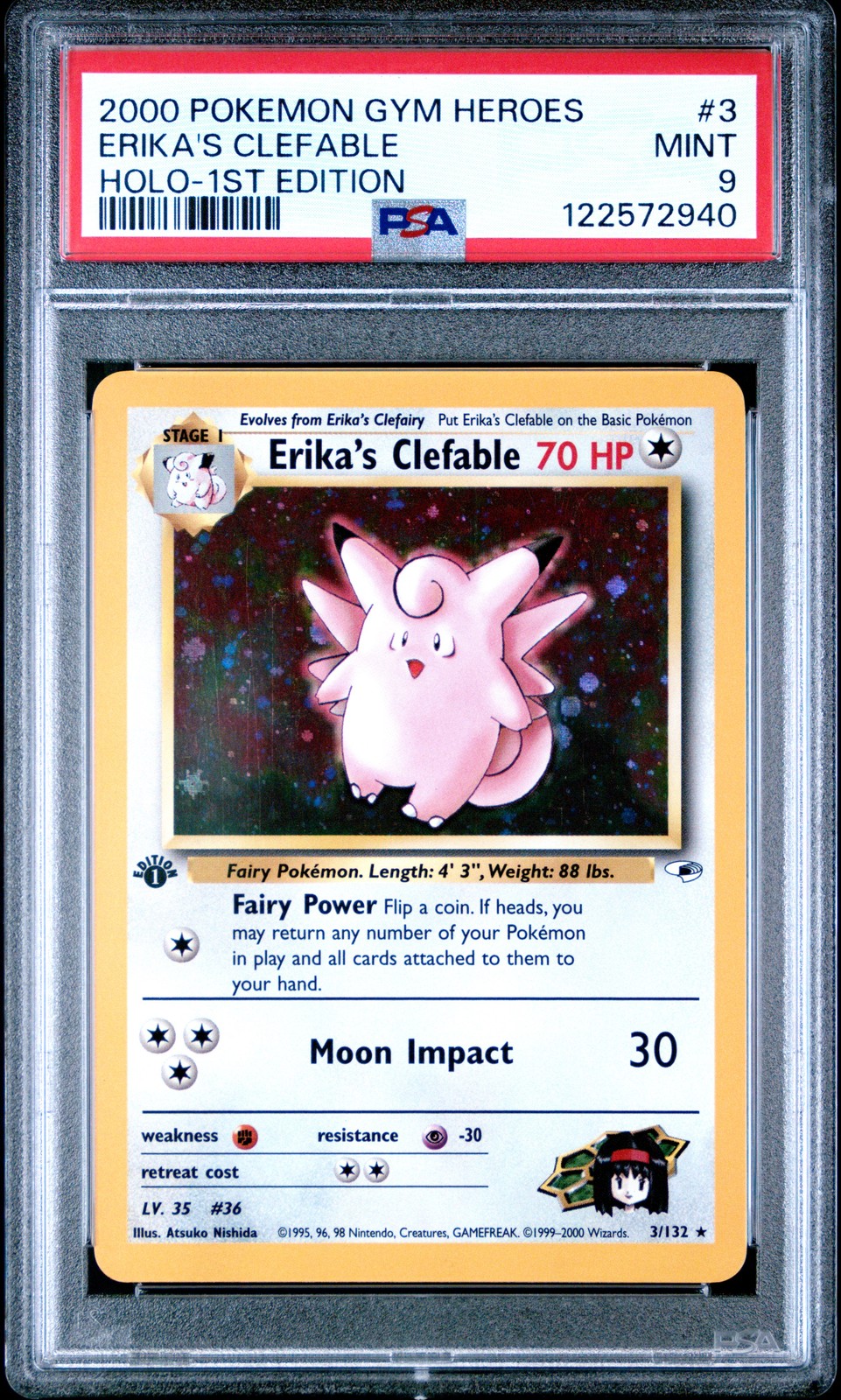 2000 POKEMON GYM HEROES HOLO-1ST ED #3 ERIKA'S CLEFABLE PSA 9