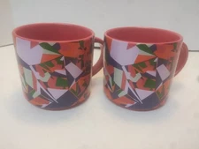 2 Starbucks Teavana Red Geometric Prism Tea Cup Coffee Mugs 2016 12 oz Stackable