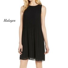 Halogen Black Sleeveless Pleated Mini Babydoll Dress NWOT Size S