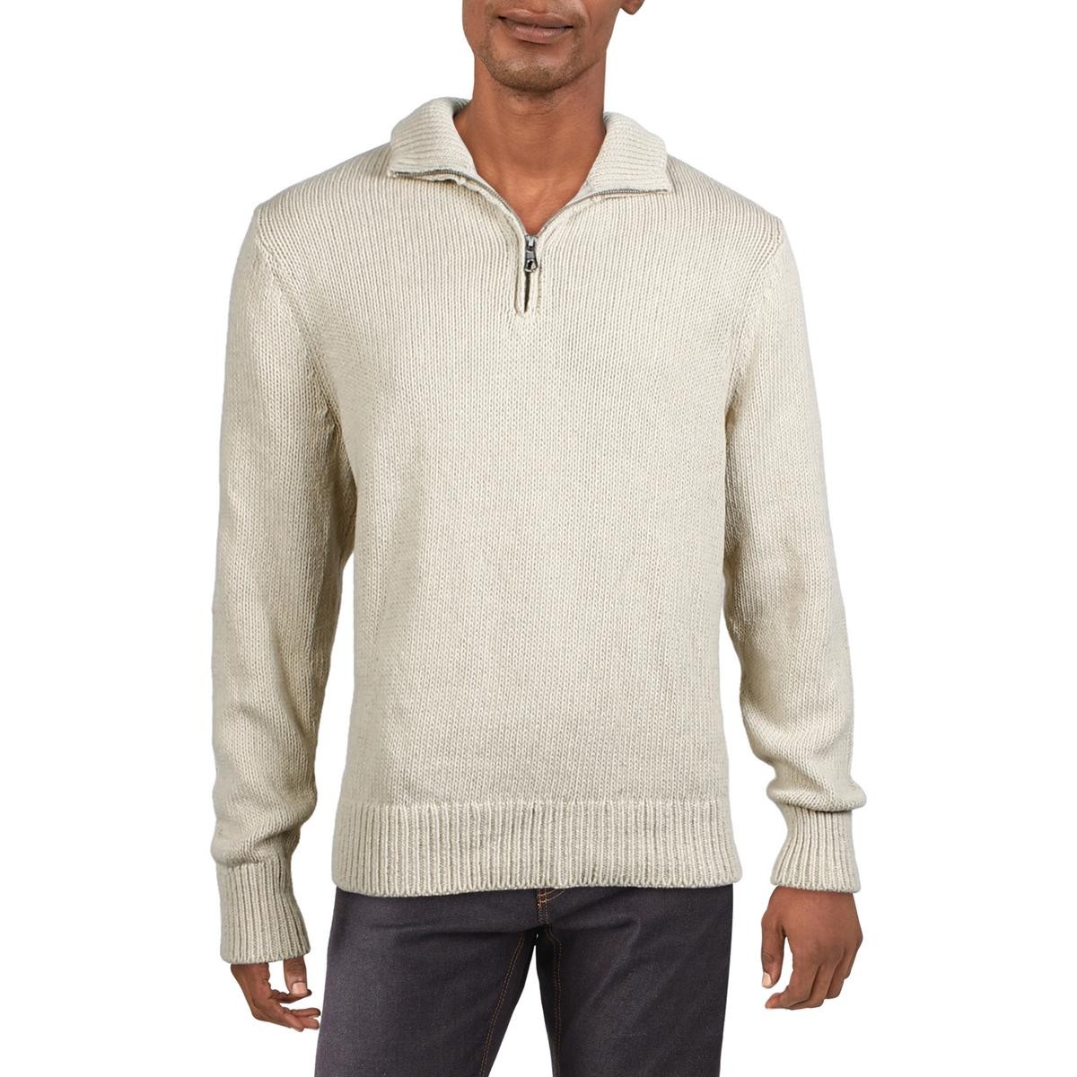 Мужской бежевый льняной свитер Bonobos из смеси льна с имитацией шеи на молнии 1/4, L BHFO 6487
