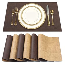 SUEH DESIGN Leather Placemats Table Mats Set of 6, Brown and Tan A: Brown  Tan