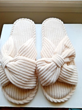 New Woman Memory Foam Open Toe Slippers Corduroy size 5-6  12