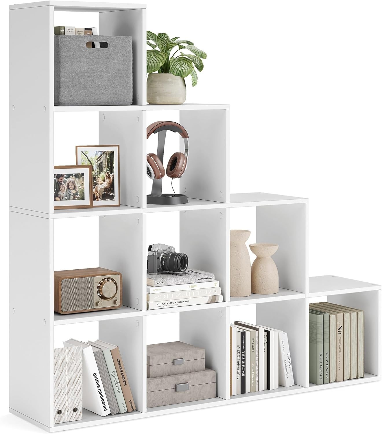 Bibliothèque à Compartiments Blanc Nuage Chic en Bois 4 Niveaux de Rangement Meuble Salon - 2