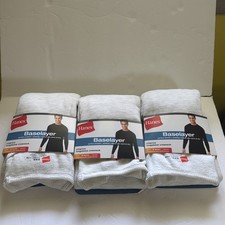 3 Pk Hanes Men's Thermal Long Sleeve Waffle Knit Shirt - Oatmeal M
