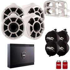 Wet Sounds White REV 10 Swivel Clamp Towers Suitz speaker Covers SDX2 Amp