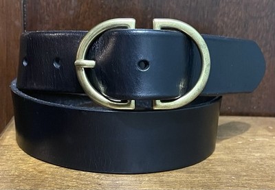 UNUSED COW leather belt サイズ1 BLACK ARO Black Cow Leather Belt Sz XS/24-26 1-1/4”Wide GoldTone Bkl