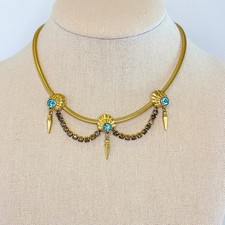 Vintage Gold Filled Blue Rhinestone Festoon Snake Chain Spike Necklace 15 12k Vintage Gold Filled Blue Rhinestone Festoon Snake Chain Spike Necklace 15 12k