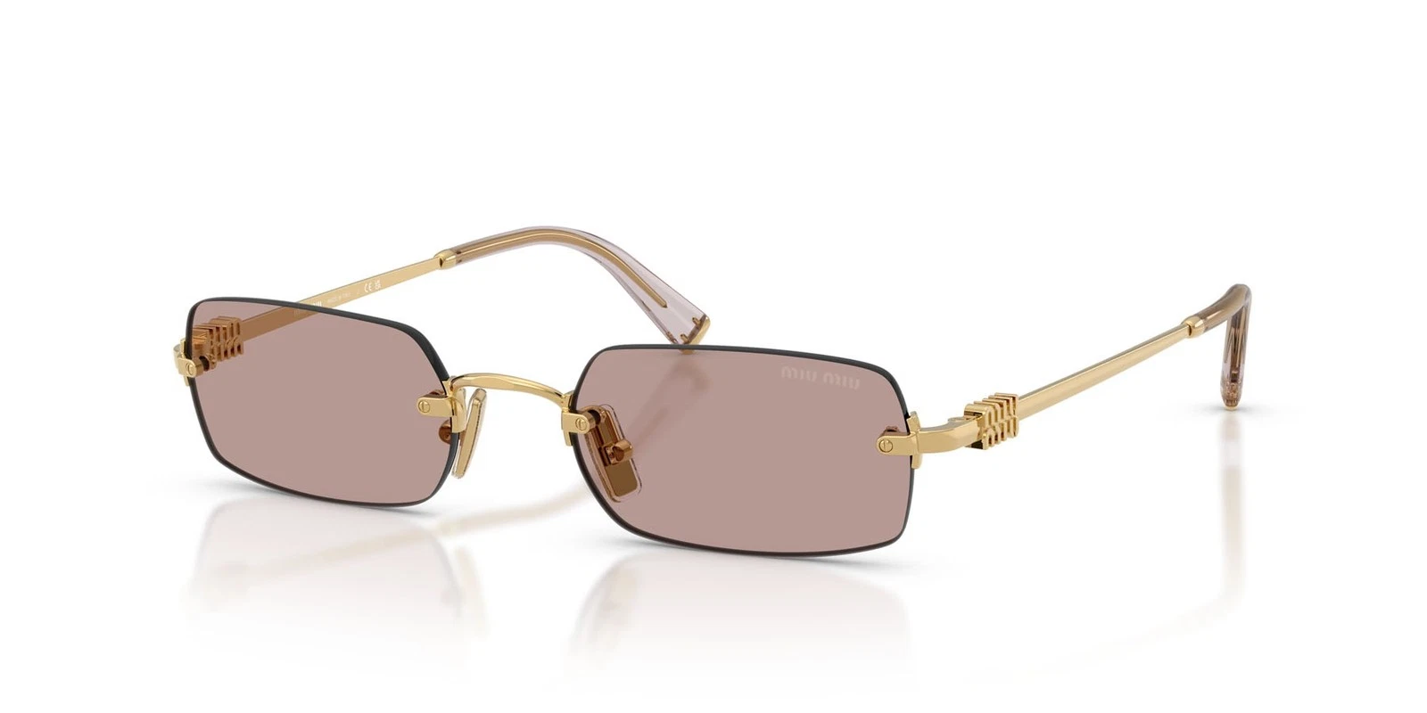 Miu Miu — Miu Miu MU B50S 5AK20I Rectangle Sunglasses 52mm Gold / Light Purple Brown Lens