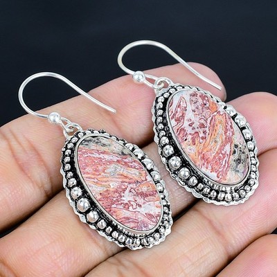 Hypnotizing Asteroid Jasper Gemstone 925 Sterling Silver Earring 1.89''