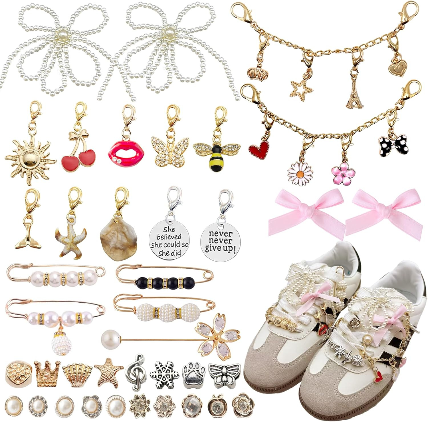 Shoe Charms for Sneakers 39 Pcs, Shoelace Junk Socks Charms DIY Brooches and Pin