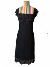 Vintage La Belle Micro Mesh Milkmaid Style Midi Dress Black & Pink Ruffle