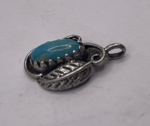 Vintage Sterling Silber 925 Türkis Stein Blatt Motiv kleiner Anhänger (1,85g) - Bild 3 von 8