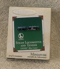 2 Pc 2003 Hallmark Lionel Steam Blue Comet Train Miniature Ornaments - NIB