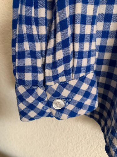 Usato in ottime condizioni Camicia rayon GB ragazza blu/bianco a quadri manica lunga bottoni bambina taglia Med 8 - Foto 8 di 8