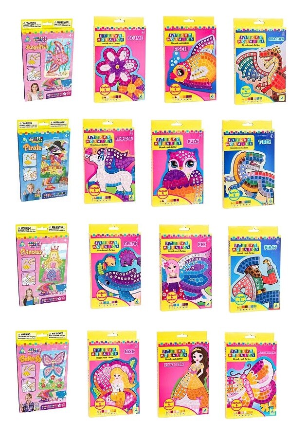 Mosaico Manualidades Mini Peces Flores Unicornio Princesa Búho T-Rex Delfín Hada