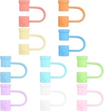 10 Pieces Silicone Straw Cover Set Reusable Drinking Straw Toppers Compatible wi