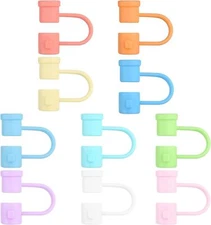 10 Pieces Silicone Straw Cover Set Reusable Drinking Straw Toppers Compatible wi