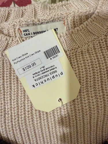 Piupiuchick kids size 8 knit sweater Ecru & Charcoal grey stripes - Picture 2 of 9