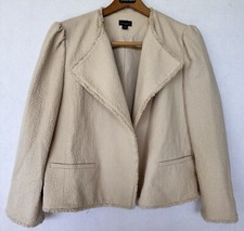 Ann Taylor Cream Blazer Jacket Fringed Tweed Career Sz 10 Office Capsule