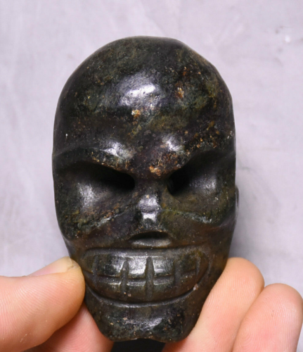 6cm Old Hongshan Culture Meteorite Iron Stone Carving Skeleton Head Skull Statue - Picture 1 of 5