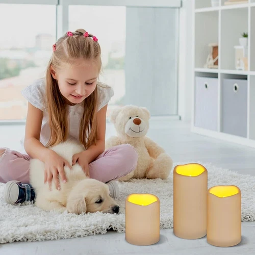Flammenlose Kerzen 4" 5" 6" 3er Set Elfenbein Outdoor Indoor Säulen 3" Durchmesser - Bild 5 von 6