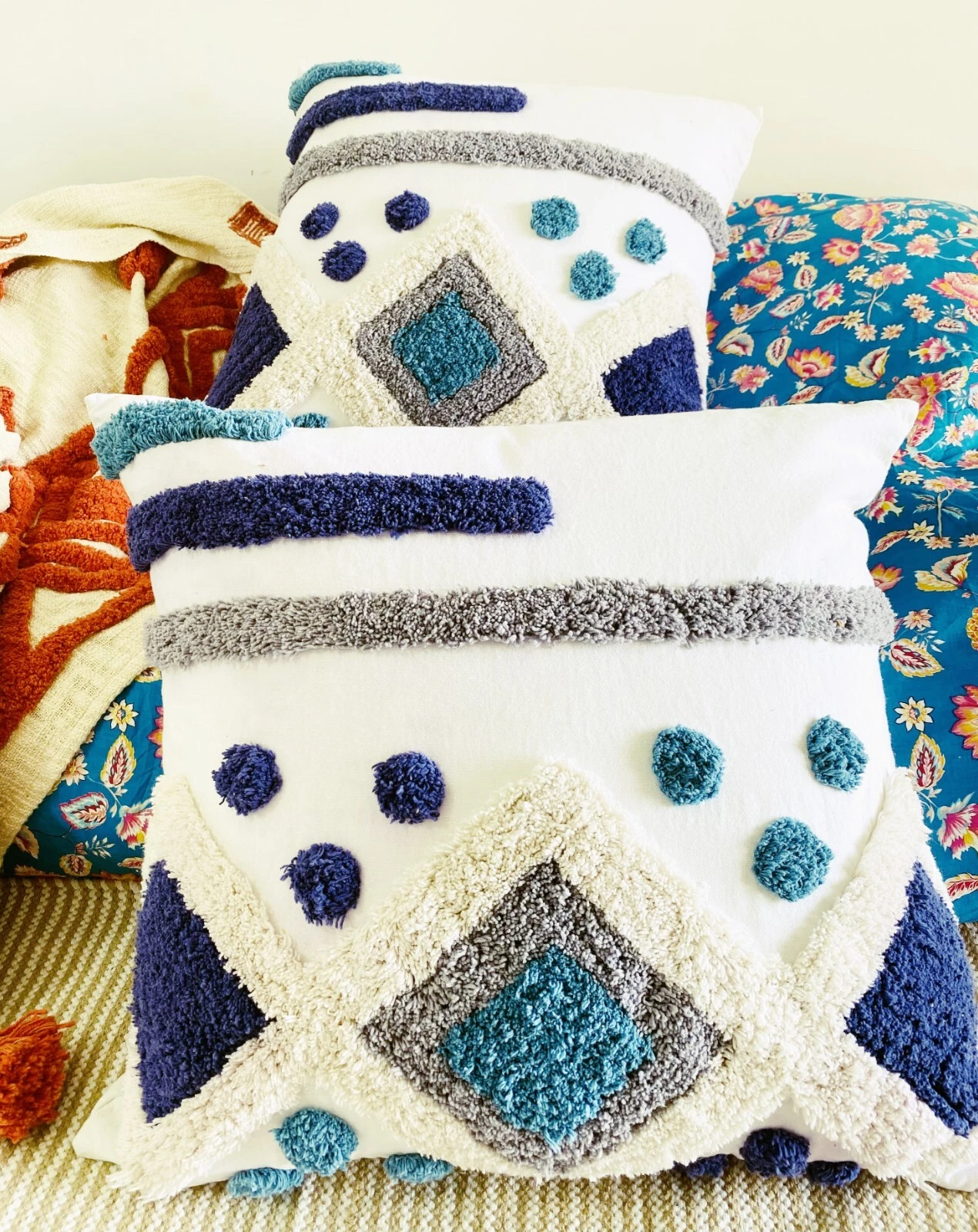 Boho Chic Tufted Pillow Covers, Geometric & Cotton, Handmade Decorative Cushions