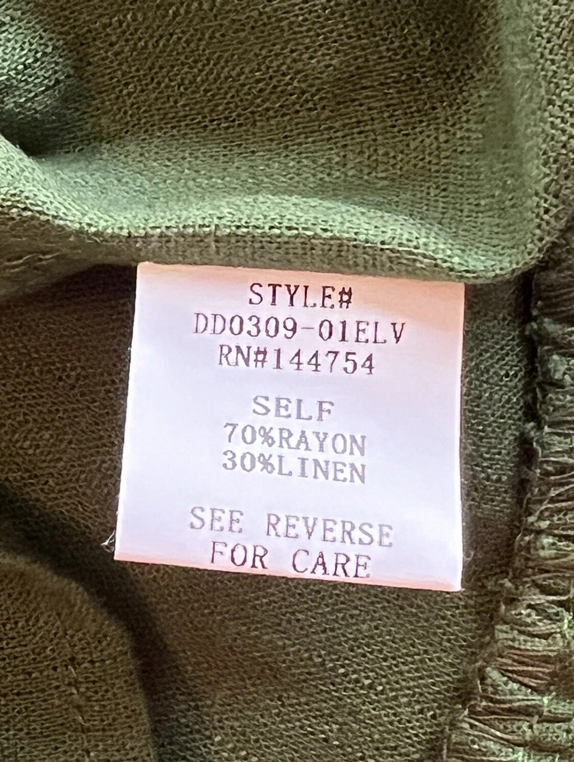 NWT Davi & Dani Linen Blend Olive Green Dress Open Back & Pockets Size S