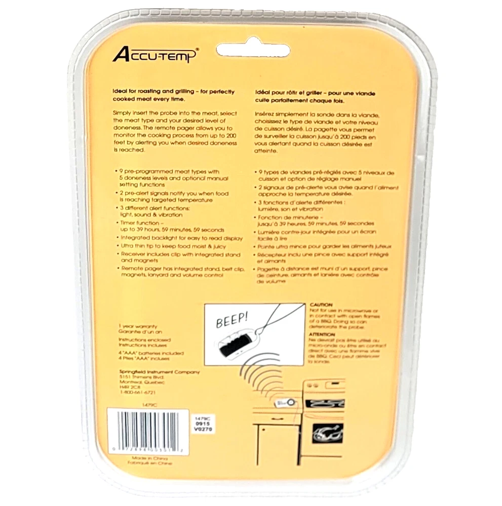 Meat Thermometer With Pager AccuTemp Remote Cooking ~ New