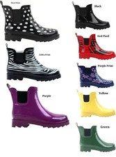 Women's Rain Boots Short Lined Ankle Rubber Assorted Solid Print 5 6 7 8 9 10 11