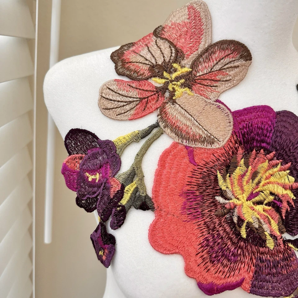 Aplique púrpura y rosa (21” x 12”) parche grande flores bordadas Foto 3 de 4