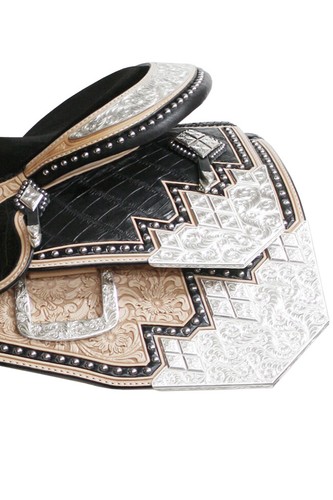 Western show saddle seat 16" on eco leather buffalo natural colour with drum dye - Picture 3 of 5