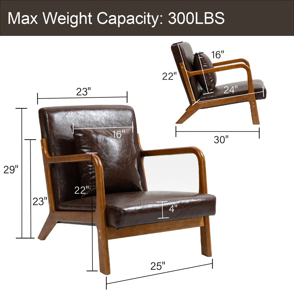 Sillón tapizado de cuero sintético Mid-Century para sala de estar nuevo Foto 4 de 4