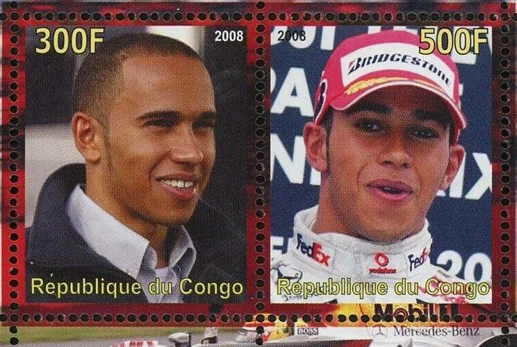 Hoja de recuerdo de transporte Lewis Hamilton de corredor de Fórmula 1 sello de F1 MNH Foto 4 de 4