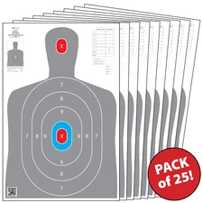 25 Paper Shooting Targets Gun Range Pistol Rifle Bulk Pack Gray Silhouette 12x18