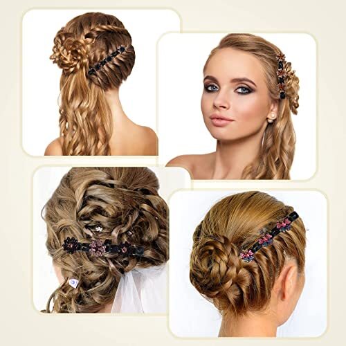 4 Pcs Sparkling Crystal Stone Braided Hair Clips for Girls Women Hair Styling - Foto 3 di 7