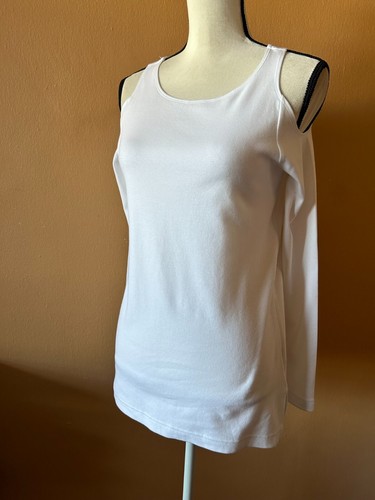 JOAN VASS White Cotton Blend Open Shoulder Long Sleeve Top Size Small / 0 - 第 3/5 張圖片