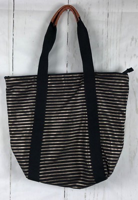 Bath & Body Works Tote Bag Black Gold Stripes
