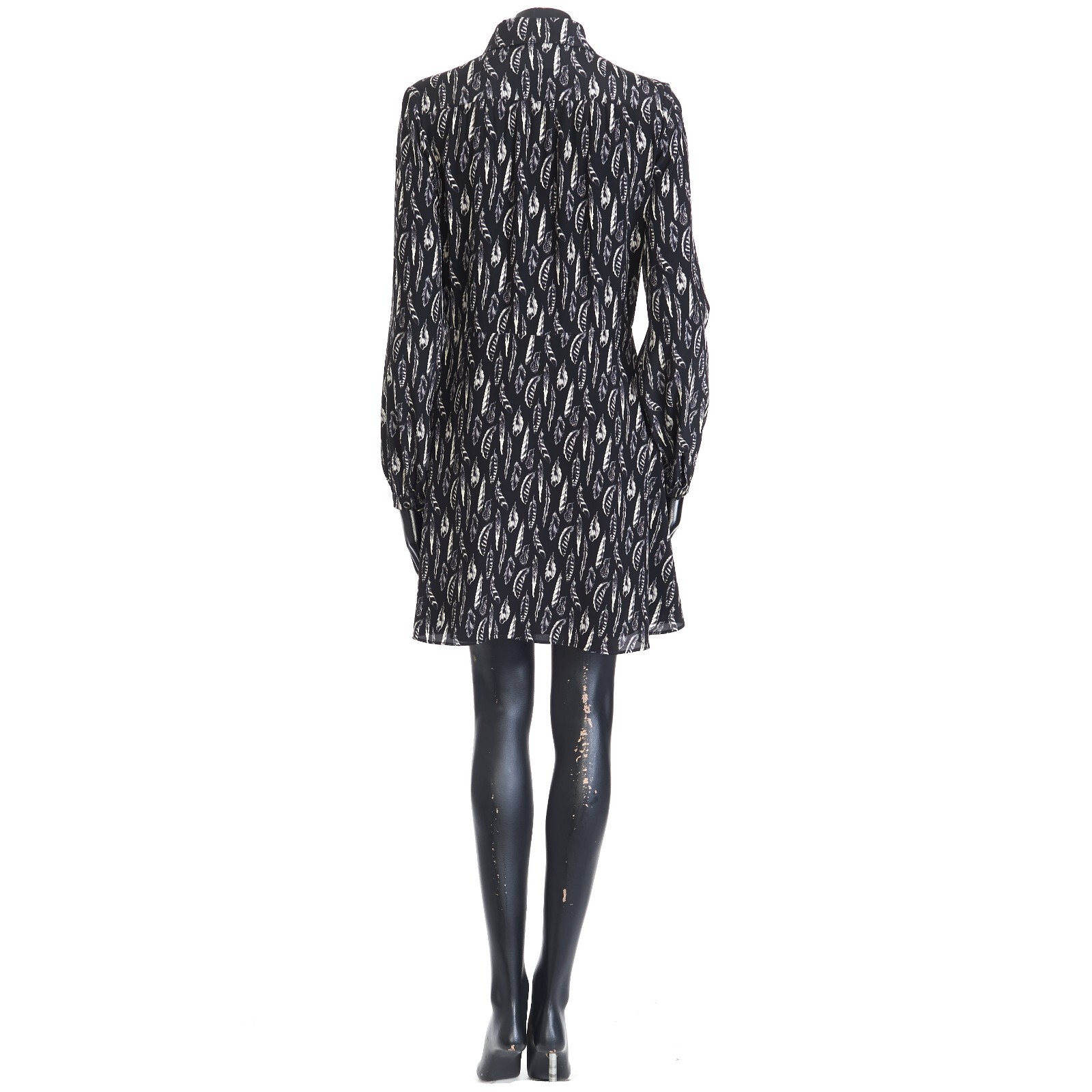 Abito camicia SAINT LAURENT 2290 $ in seta crepe de chine stampa piuma nera b...