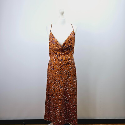Urban Threads - Satin Wasserfallausschnitt Midikleid - Leopardenmuster - Größe UK 14