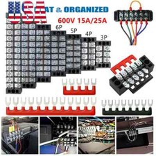 15PCS 600V 15A 600V 25A Dual Row Electrical Barrier Screw Strip Terminals Block