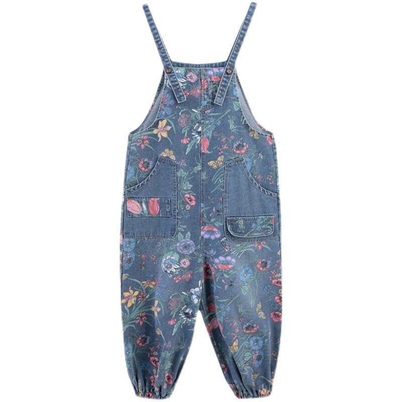 Damen Locker Geschnittene Blumen Latzhose – Lässiger Weite-Bein Overall