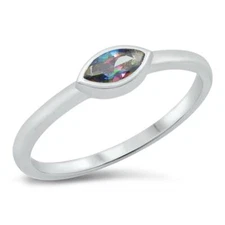 Simple Promise Rainbow Marquise Ring .925 Sterling Silver Band Sizes 4-10