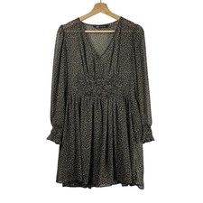 Zara Women's Polka Dot Sheer Chiffon V-neck Long Sleeve Lined Dress Black Sz XS