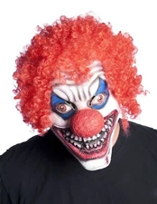 Evil Clown Mask with red curly hair on top red nose overhead latex mask