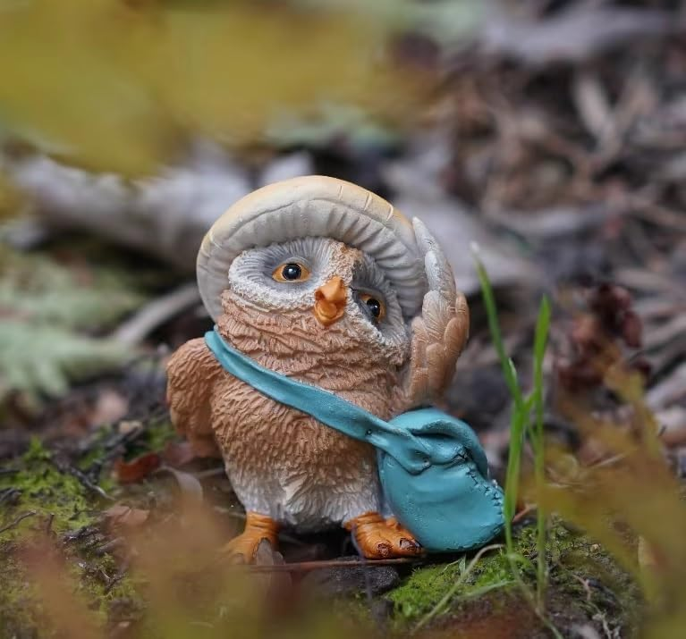 Student Owl Miniature Fairy Garden Statue Resin Small Figurine Decor Gift