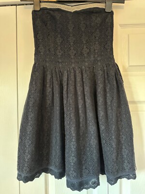 Women's superdry navy strapless dress with lace detailing Size