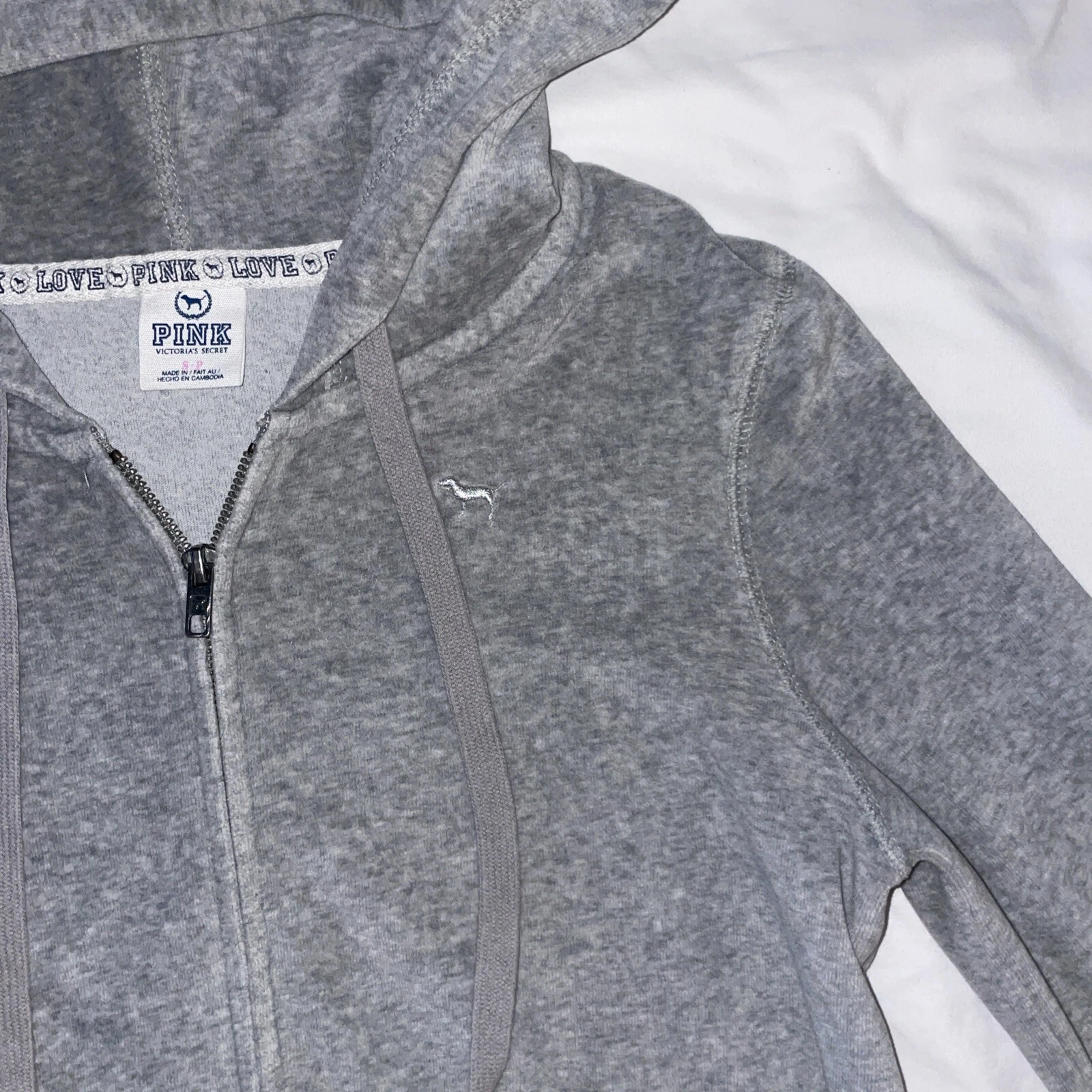 UNDERCOVER Felpa con cappuccio Victorias Secret LOVE ROSA grafica SEQUINS BLING velluto taglia small fuori produzione