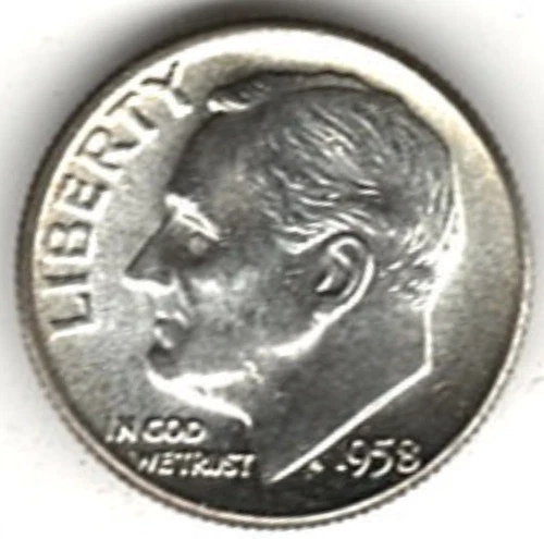 1958 ROOSEVELT DIME in BRILLIANT UNCIRCULATED CONDITION stk R 601