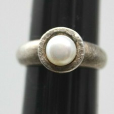 Natural Pearl Sterling Silver Ring Sz 6.25 White Vintage JB2-4