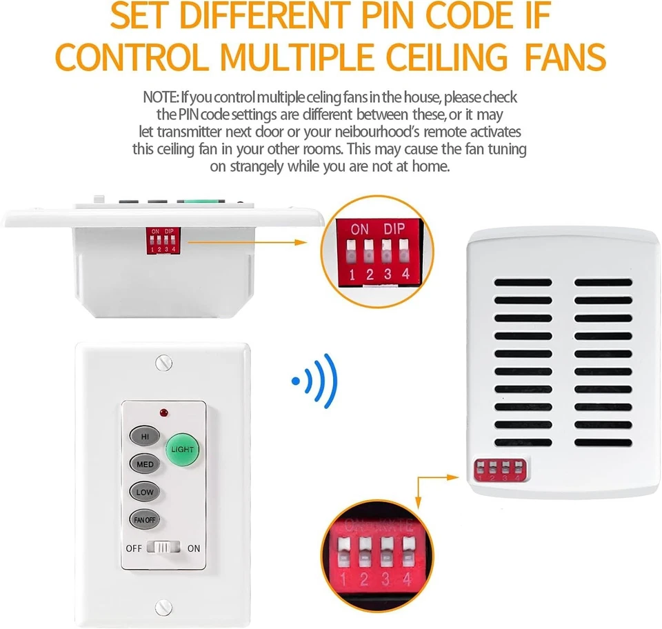 Ceiling Fan Wall Remote Control Kit for Hampton Bay Harbor Breeze Hunter UC9050T - Image 3 of 4